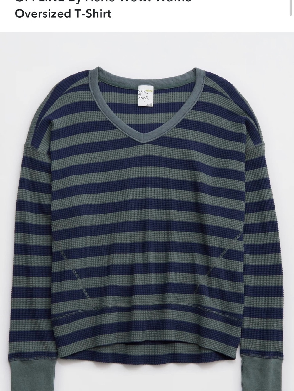 AERIE Oversized Striped Waffle Knit long sleeve - Navy & Green